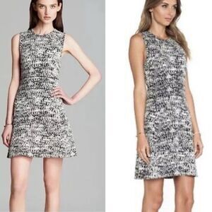 Theory Black White Alancy Tweedscape Sweater Mini Dress L